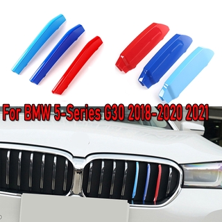 รถบีเอ็มดับเบิลยู แถบ 3 สี กระจังหน้า  3Pcs ABS For 2021 2020 2019 2018 BMW G30 5 Series Car Racing Grille Strip Trim Clip M Power  Accessories