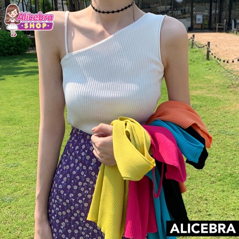 𝗔𝗟𝗜𝗖𝗘𝗕𝗥𝗔 มี6สี เสื้อกล้ามสายเดี่ยว แต่งปาดไหล่สายเล็ก เซ็กซี่