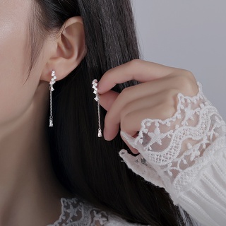 ต่างหู Elegant Zircon Drop Dangle Earrings Fashion Crystal Silver Hoop Earring for Women Lady Jewelry Wedding Gift