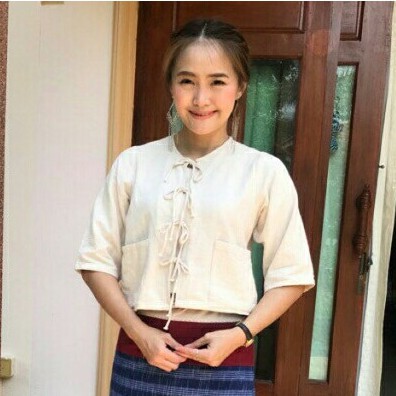 เสื้อกาสะลองกระดุมเหรียญ เสื้อซ้องปีบเชือกผูก เสื้อผ้าฝ้ายพื้นเมืองผู้หญิง - รูปที่ 4