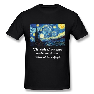 เสื้อยืด ผ้าฝ้าย พิมพ์ลาย Van Gogh Starry Night สีดํา สําหรับผู้ชาย