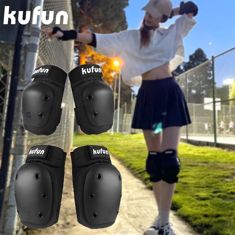 Kufun แผ่นรองข้อศอก สนับเข่า ชุด MTB Bike รถจักรยานยนต์ สเก็ตบอร์ด สกู๊ตเตอร์ Guards สีดํา