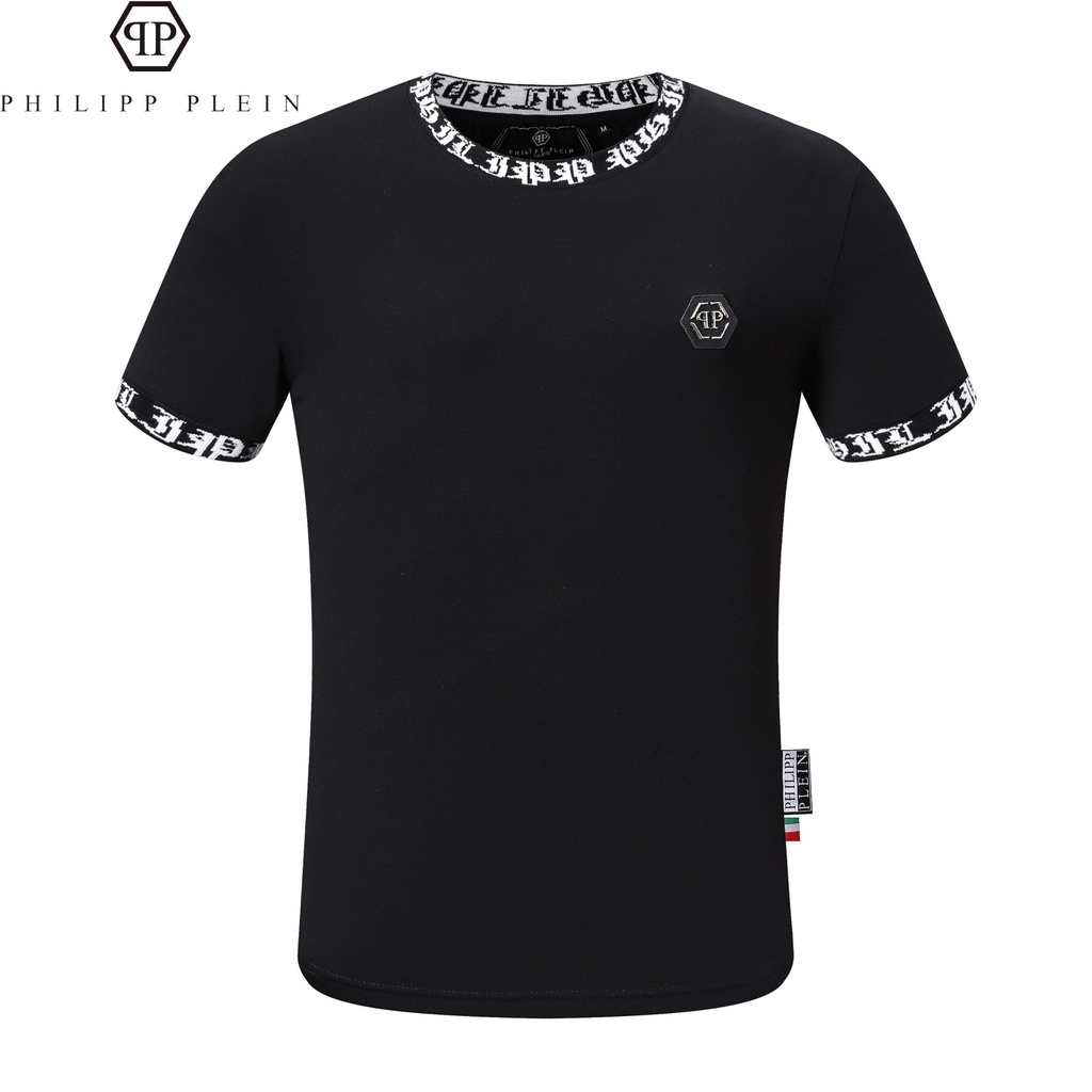 ฤดูร้อน PHILIPP PLEIN เสื้อยืดครึ่งแขนผู้ชาย Top Slim-fit ผ้าฝ้ายแท้รอบคอสบาย Brea