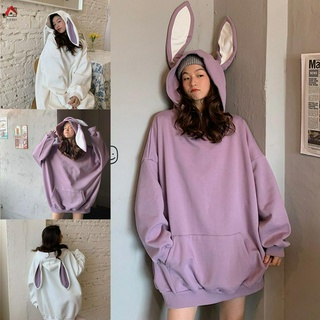 IKXRM Bunny Hoodie Spring and Autumn Korean Style Loose Long Sleeve Top Women Hooded Sweatshirt