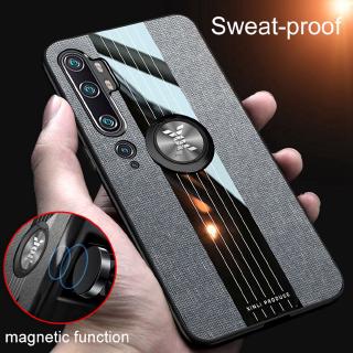 Fashion Woven Cloth Casing Xiaomi Mi Note 10 Pro / Note10 Soft TPU Cover Mi CC9 Pro Magnetic Car Finger Ring Holder Case