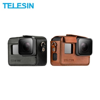 TELESIN PU Leather Case for GoPro Hero 8 Black Frame Cover Mini Protector with Long Strap Accessories