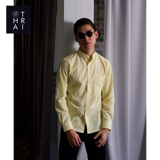 CHATRI [ชาตรี] - เสื้อเชิ้ตแขนยาวผ้าคอตตอนลายตรง สีเหลือง คอจีน-(Striped Long Sleeve Shirt - Yellow)