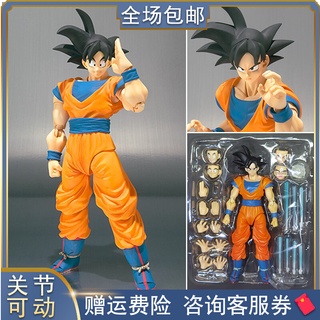 Bandai SHF โมเดลตุ๊กตาฟิกเกอร์ Dragon Ball Joint Son Goku 2 Generation Black-Haired Red ของเล่นสําหรับเด็ก