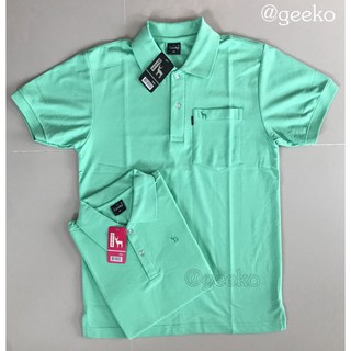 polo shirt คอปกสีเขียวมินท์ แขนสั้น สีพื้นแบบชาย เป็นทรงตรงมาตรฐาน มีกระเป๋าที่หน้าอก Men Polo Shirts