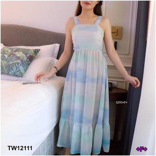 J12111 Maxi Dress แม็กซี่เดรส สายเดี่ยว พิมพ์ลายพลาสเทล