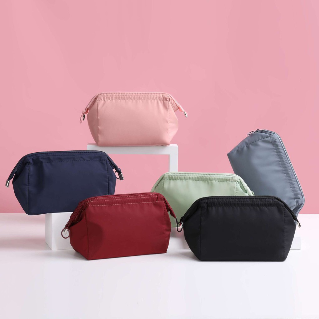 กระเป๋าเครื่องสำอางค์ สีพาสเทล 6สี กันน้ำ กระเป๋าปากว้าง B013