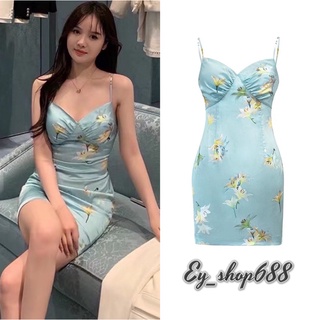 Ey_shop688#516/BEพร้อมส่ง✨💫#ชุดเดรสผ้าซาตินมีฟองน้ำ #ชุดเดรสสายเดี่ยวมีลายดอกสายปรับได้💕