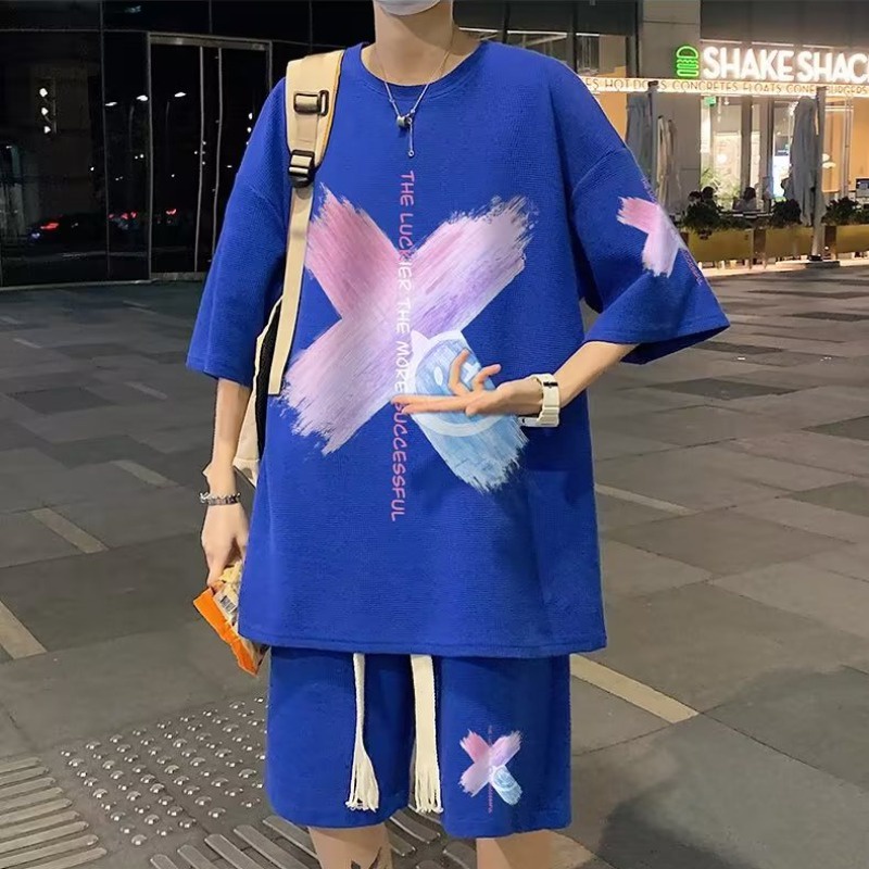 ใหม่ ชุดเสื้อยืดแขนสั้น และกางเกงลําลอง สองชิ้น แฟชั่นฤดูร้อน สําหรับผู้ชาย