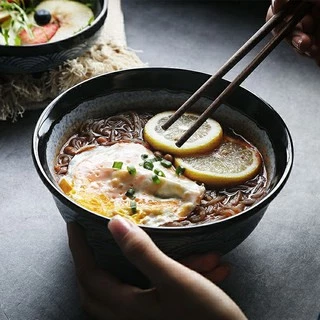 【Premium Japanese】พร้อมส่ง ชามเซรามิค ชามราเมน ลายคลื่น สไตล์ญี่ปุ่น