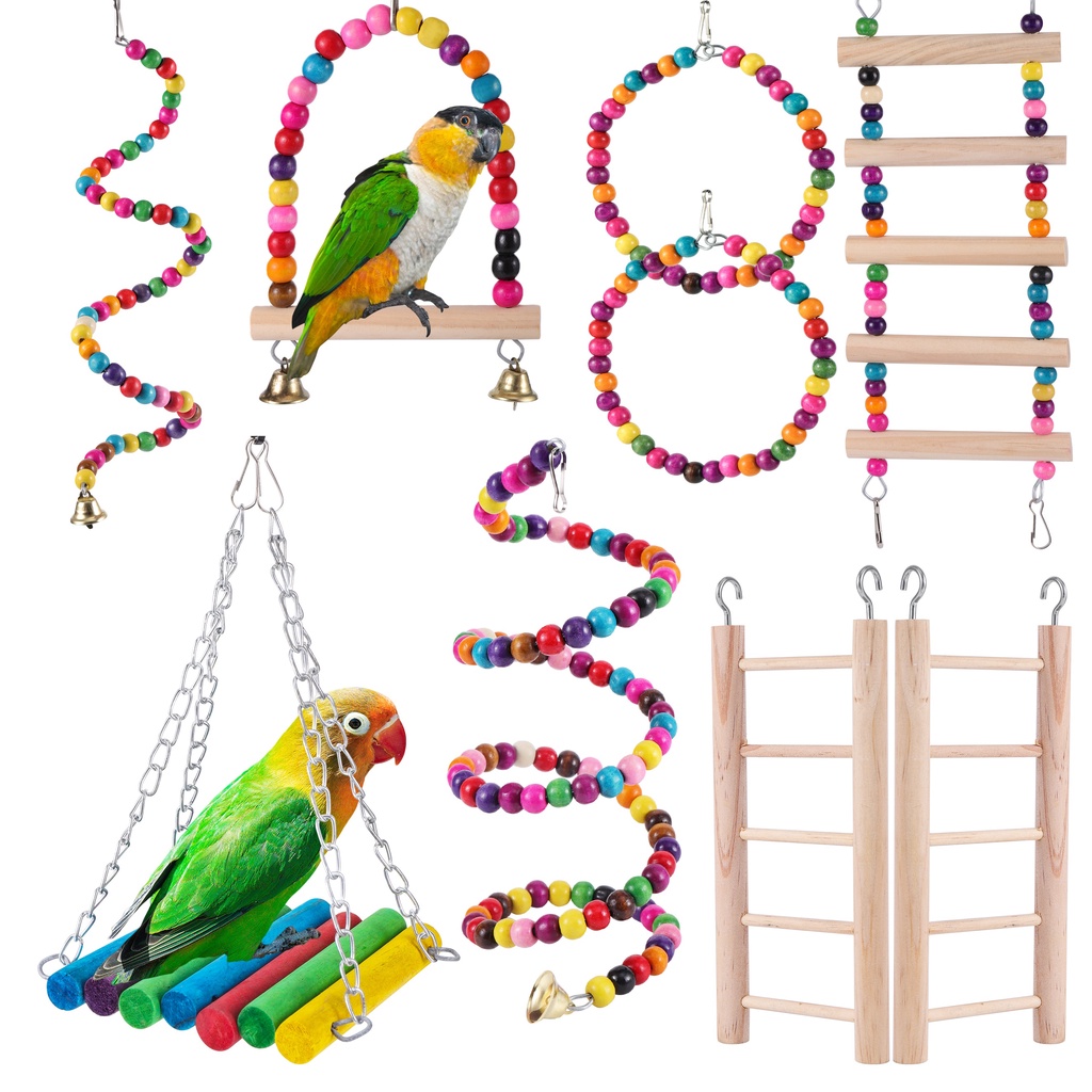 ของเล่นนกแก้วชุด Swing Chewing Bird การฝึกอบรมของเล่นขนาดเล็กแขวน Hammock Parrot Cage Bell Perch ของเล่นบันไดอุปกรณ์สัตว์เลี้ยง
