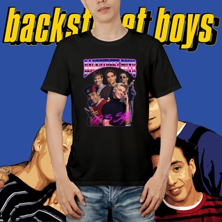 แขนสั้นcrew neckเสื้อยืด พิมพ์ลาย Backstreet Boys Music 90s Style  สีดํา และสีขาว สไตล์วินเทจ สําหรับเด็กผู้ชายS