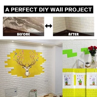 🌟DIY🌟 3Dwallaper วอลเปเปอร์ติดผนัง 3 มิติ ลายกำแพงอิฐ มีกาวในตัว