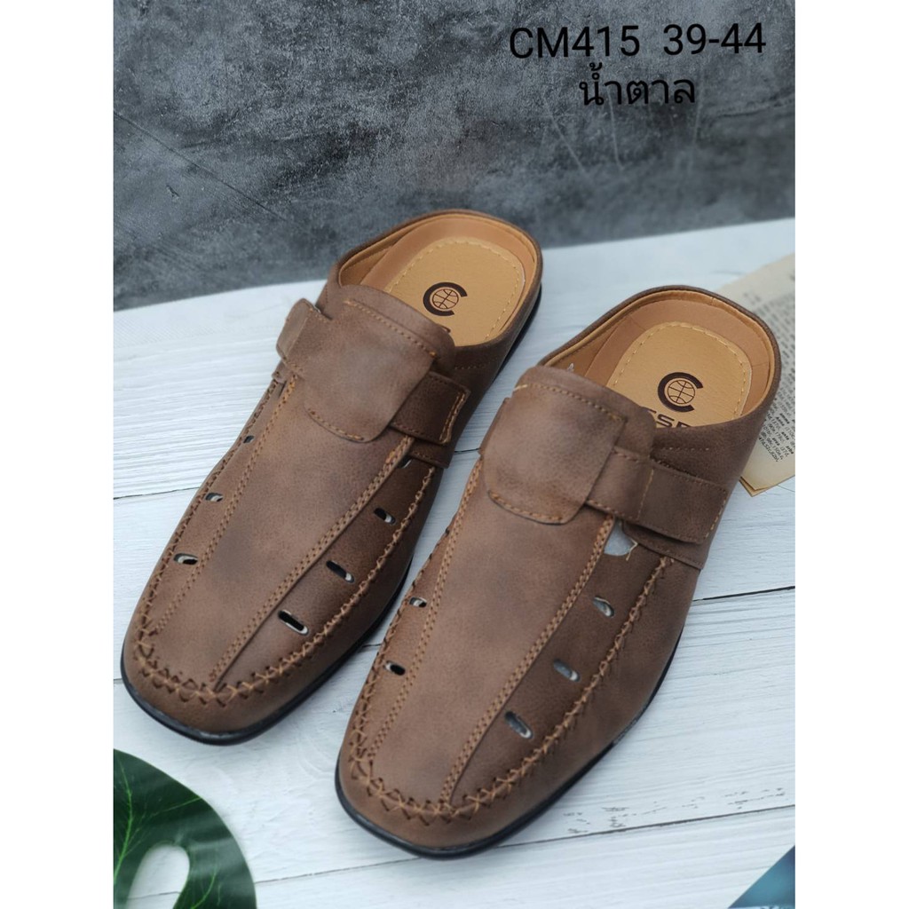 รองเท้าเปิดส้นผู้ชาย ลายคาด ข้างหน้า ยี่ห้อ CSB CM415 ไซส์ 39-44 มี 2 สี ดำ น้ำตาล ไซส์มาตรฐาน