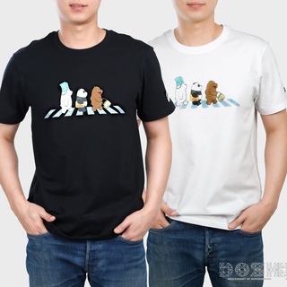 DOSH UNISEX T-SHIRTS เสื้อยืดคอกลม แขนสั้น สีดำ-ขาว ลิขสิทธิ์ WE BARE BEARS รุ่นPWBBMT5001-OW