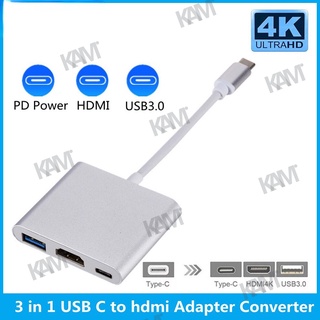 Kam สายเคเบิลอะแดปเตอร์ USB-C เป็น HDMI 3 in 1 สําหรับ Samsung Huawei iPad Mac NS USB 3.1 Type C เป็น HDMI 4K USB 3.0 USB 3.2