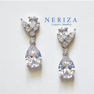 Neriza Jewelry/ ต่างหูเพชรออกงานเพชรสังเคราะห์หยดน้ำ ประกายเทียบเท่าเพชรแท้ NE085