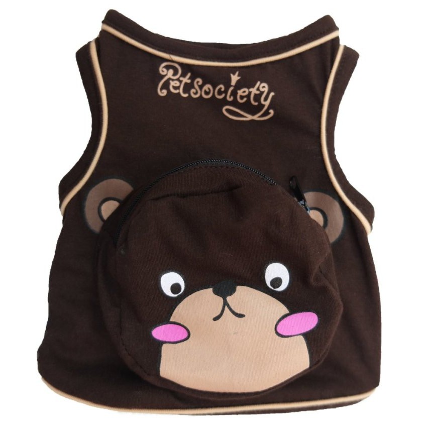 PetSociety เสื้อสุนัข เสืื้อแมว แต่งกระเป๋า หน้า 'หมี' - สีน้ำตาล
