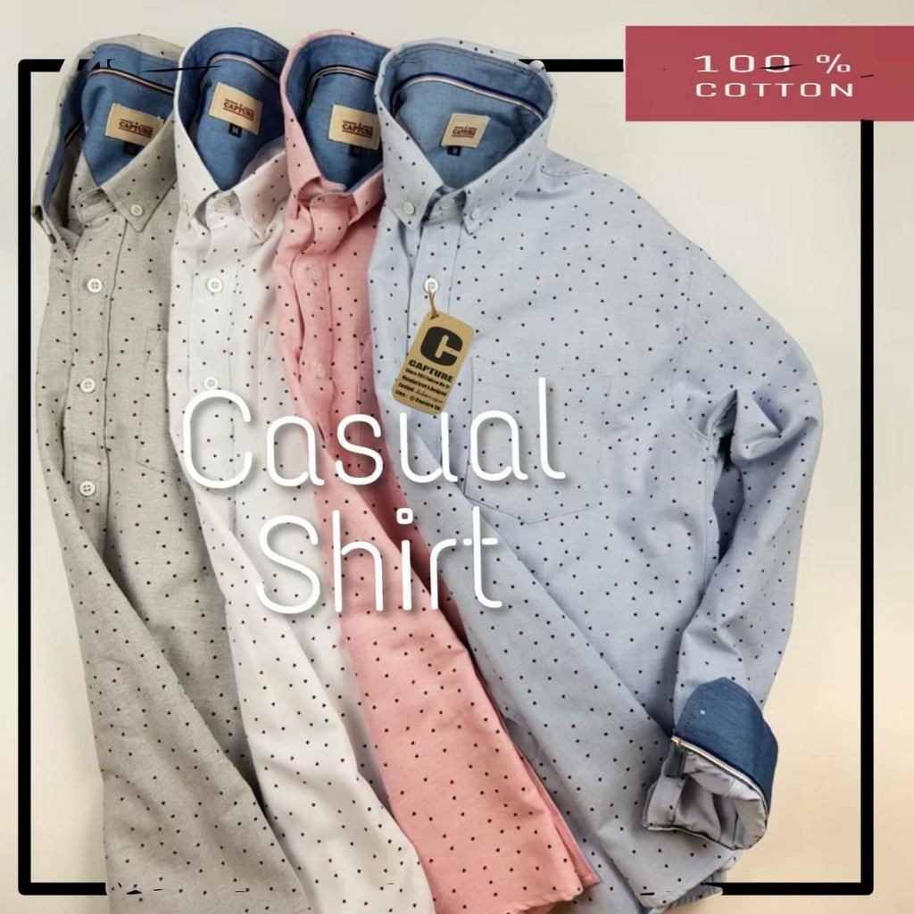 เสื้อเชิ้ตแขนยาว คอปก ผ้า Cotton100% ลายหัวใจสองสี มีไซส์ S-4XL