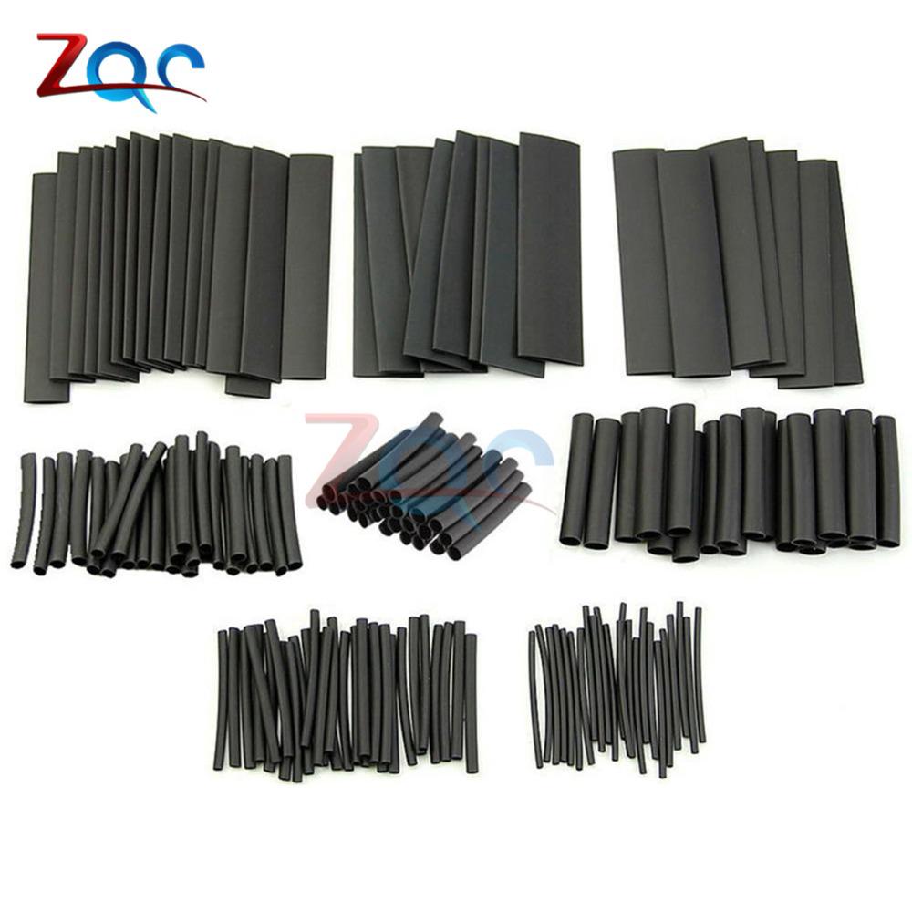 1set 127Pcs Polyolefin Car Electrical Cable Tube kits Heat Shrink Tube Tubing Sleeve Wrap Wire Assorted 7 Sizes Black