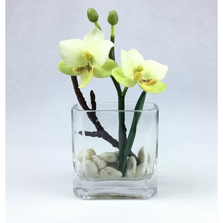 OrientalFineArt แจกันดอกไม้ประดิษฐ์ ดอกกล้วยไม้จัดในแจกันแก้ว Artificial Orchid arrangement in glass