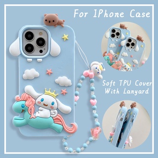 For iPhone 13 Pro Max 12 11 12Pro 13Pro X XS XR i7 i8 plus 7 8 เคสมือถือ Soft TPU Case เคสป้องกัน Cute Cartoon Cinnamoroll Silicone Cover มีเชือกคล้อง เปลือกการ์ตูน