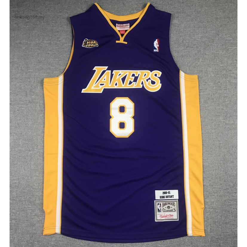 2000-01 Finals Sign ใหม ่ NBA Men 's Los Angeles Lakers #8 เสื ้ อบาสเก ็ ตบอลปัก Kobe Bryant สีม ่ วง