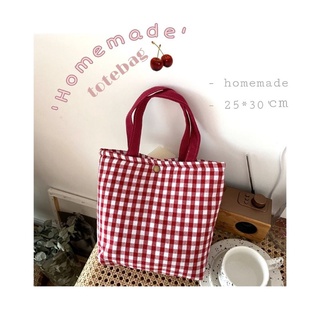 🍅Handmade Totebag🍅กระเป๋า tote แฮนด์เม็ด ลายสก็อตสีแดง น่ารักมากกก