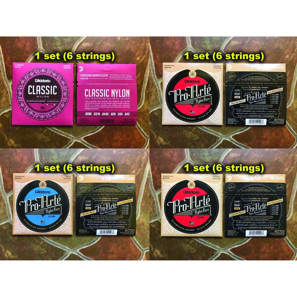 ชุดสายกีตาร์ไนลอนคลาสสิก D Addario String Daddario Silverplated Wound Clear หรือสีดําสายกีตาร์คลาสสิ
