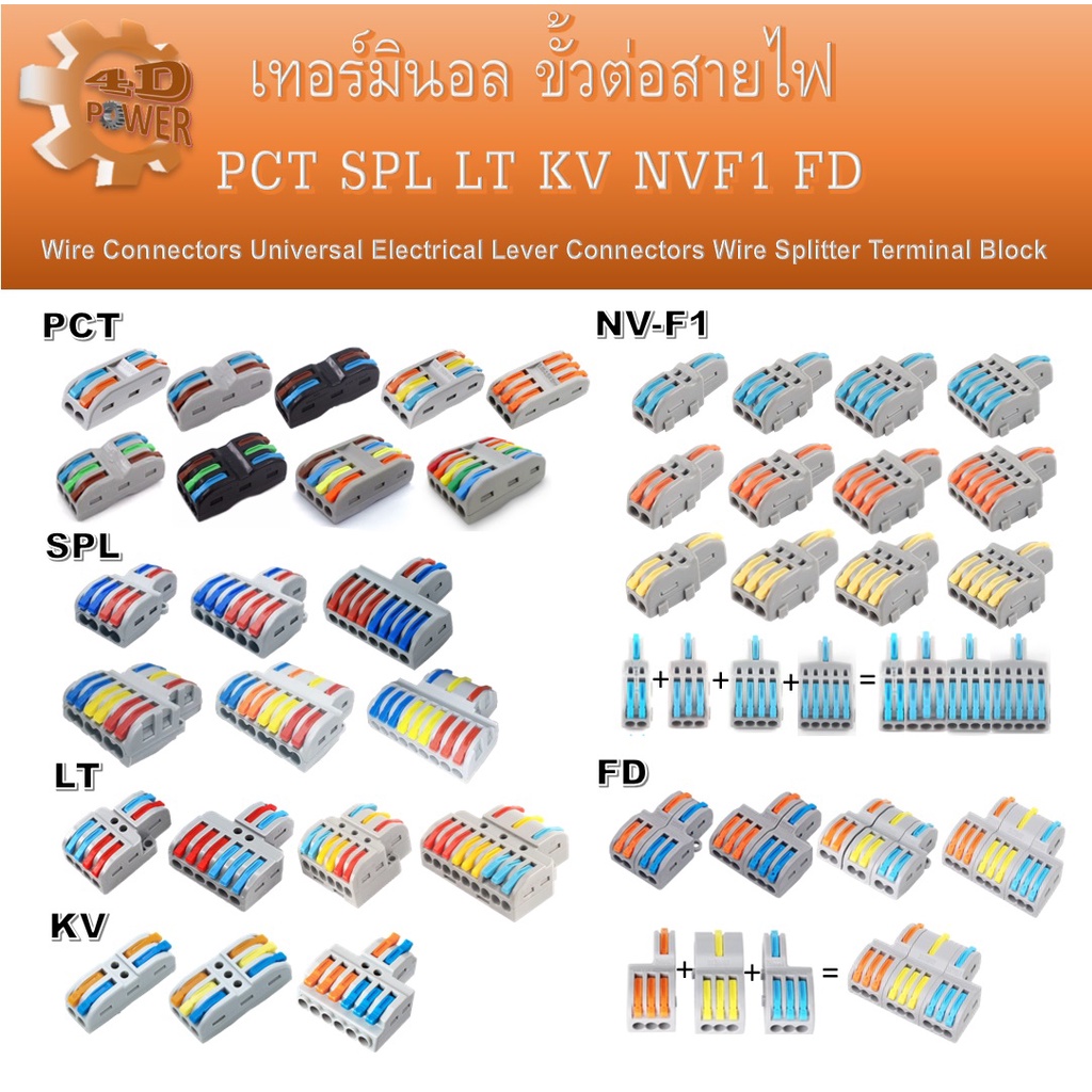เทอร์มินอล ขั้วต่อสายไฟแบบถอดได้ PCT SPL LT KV NVF1 FD, Electrical Lever Connectors Wire Splitter Terminal Block