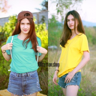 เสื้อสีพื้นสี เขียวมิ้นเข้ม กับ เหลืองพาสเทล (อีก 50 สี อยู่ใน สไลด์ น้าค้า)