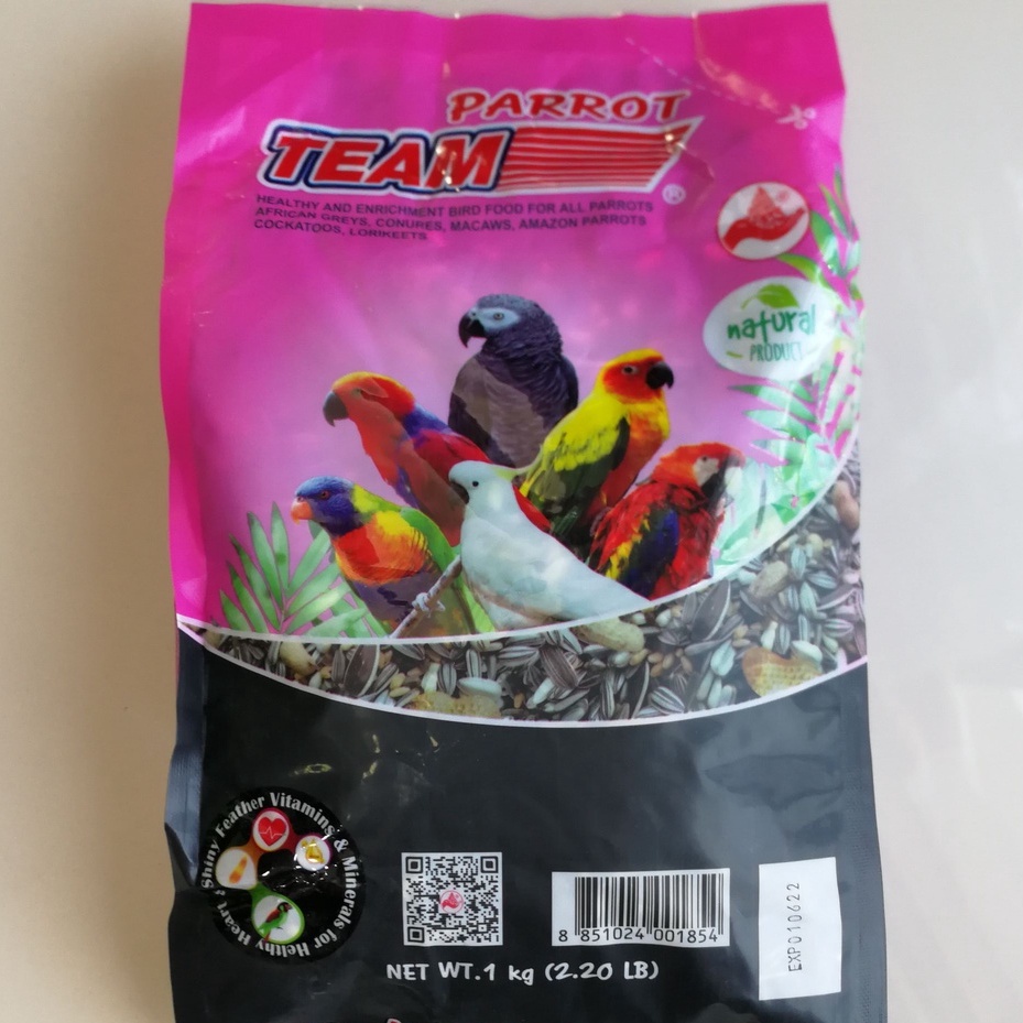 TEAM Parrot [ทีม แพรอท] 1 kg. อาหารนกแก้ว อาหาร นก กรง หัว จุก อาหาร ลูก ป้อน อาหาร ไข่ 1 kg.