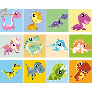 🔥Ready Stock🔥20*20cm Framed Oil Painting DIY Children Digital Painting Cartoon Dinosaur Paint By Numbers Canvas Wall decor จิตรกรรม Oil Painting