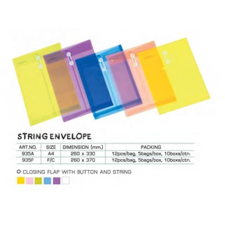 Flamingo No.935A4 SMART STRING ENVELOPE ซองเอกสารพลาสติก Size: 260 x 330 mm. มี 6 สี