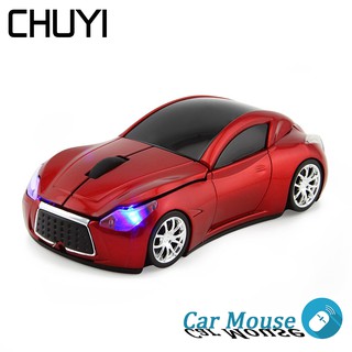 CHUYI Car Mouse Wireless เมาส์แบบไร้สายสีแดง 1600 DPI สำหรับเล่นกีฬา