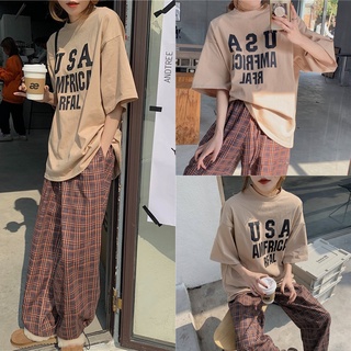 🚨FC พร้อมส่ง🚨เสื้อยืดแขนสั้นสีกากี สกรีนลาย USA ผ้านิ่มเด้ง