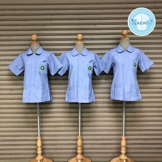 เสื้อสาธารณสุขคอบัว เสื้อลายริ้วอนามัย พร้อมส่ง