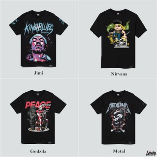 ราคา⛔ SALE 7.7 ⛔  ® เสื้อยืด แนวสตรี รุ่น Jimi, Nirvana, Metal, Godzila สีดำ เสื้อยืดผู้ชาย หญิง M L XL 2XL TSS-3XL