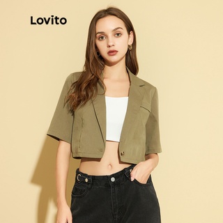 Lovito เสื้อเบลเซอร์แขนสั้นธรรมดาธรรมดา L25ED029 (สีกากี)