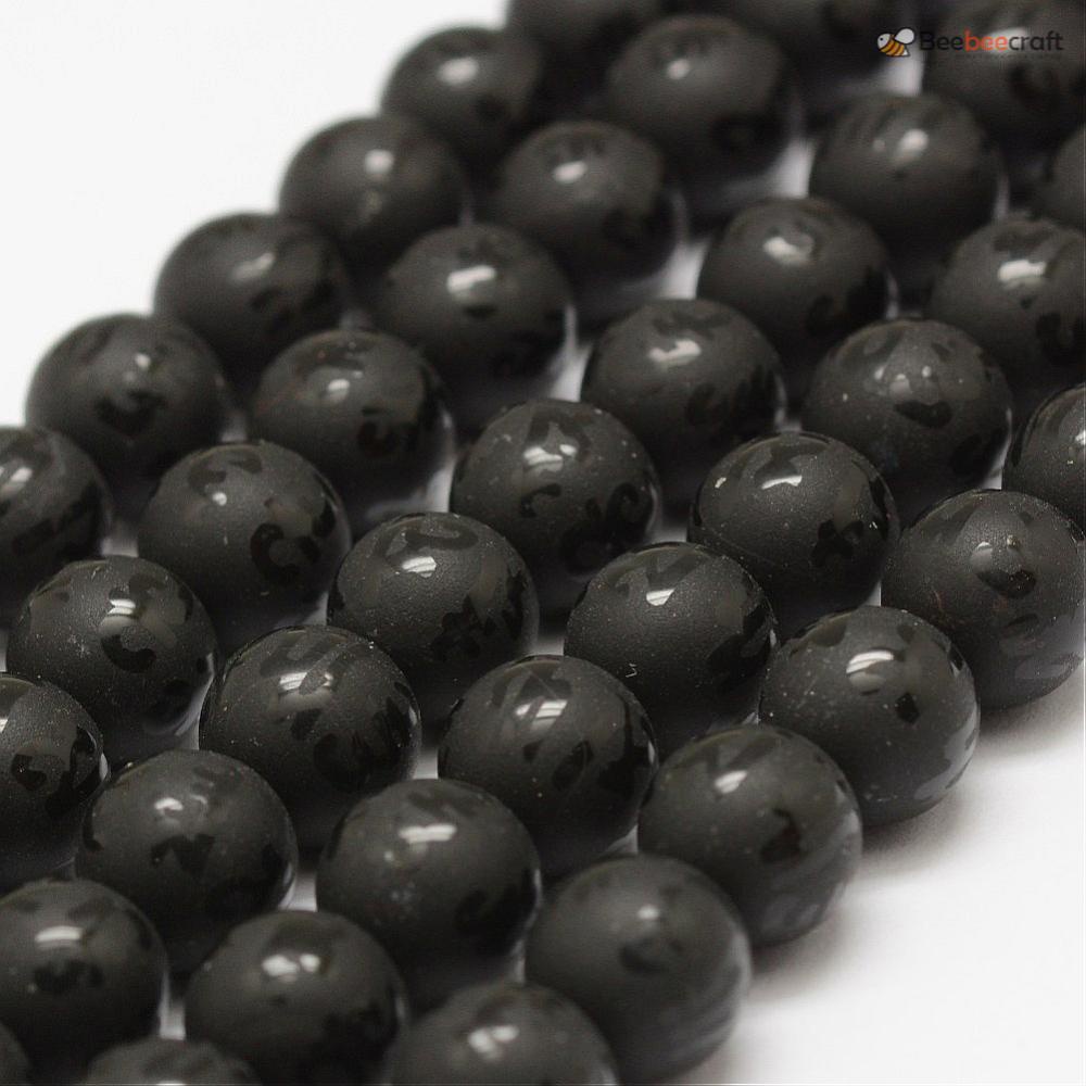 Natural Black Agate Beads 8mm Matte Frosted Coin Shape - 15 Beads For Jewelry Making