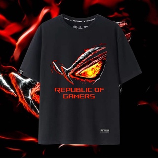 T-shirt  S Gamer Kingdom ROG Prodigal Eyes โลโก้เสื้อผ้าผู้ชายและผู้หญิงเสื้อยืดแขนสั้นผ้าฝ้ายS-5XL