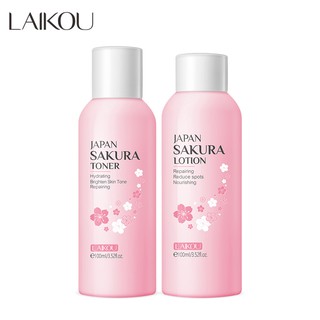 Laikou Sakura โทนเนอร์ซ่อมแซมผิวหน้า + โลชั่นบํารุงผิวหน้าให้ความชุ่มชื้น 2ชิ้น x 100มล.