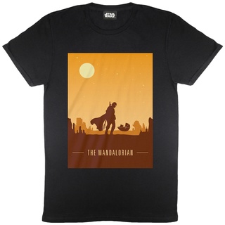 เสื้อยืดสีดำอินเทรนด์เสื้อยืด ผ้าฝ้าย พิมพ์ลายโปสเตอร์ Star Wars Thedalorian เป็นมิตรกับผิวS-4XL