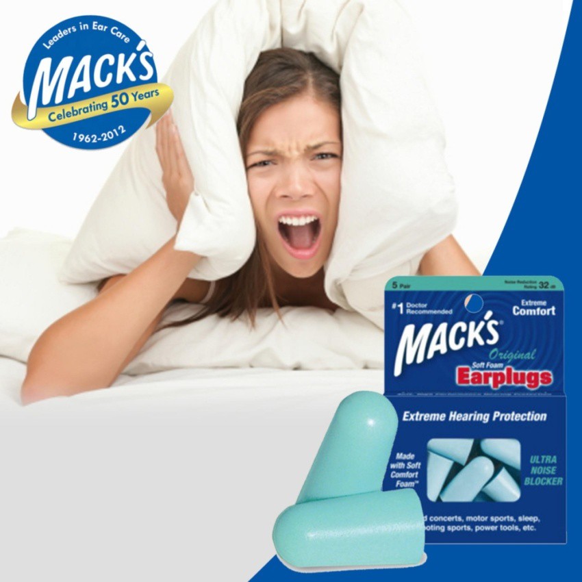 ปลั๊กอุดหู โฟมอุดหู  EAR PLUG mack's  5 คู่ 【มี 2 สีให้เลือก】กันเสียงดังได้ถึง 32 เดซิเบล ปลั๊กอุดหูกันเสียง