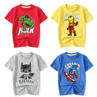 เสื้อ anime◕Summer Marvel ส่งอิทธิพลต่อ Spider-Man Iron Man Hulk เสื้อยืดคอกลมแขนสั้นพิมพ์ลายสำหรับเด็กผู้ชายและเด็กผู้