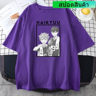 เสื้อยืดแขนสั้น พิมพ์ลายอนิเมะ Haikyuu สีดํา สไตล์ฮาราจูกุ